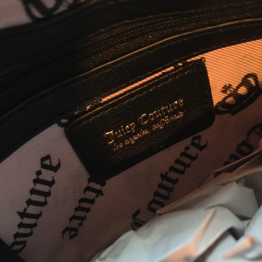 Juicy Couture Black Velour Quilted Bow Bag with Gold Chain and Extra Pouch NWT